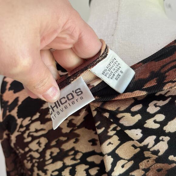 Chico's Travelers Blouse & Midi Skirt Cheetah Print Set Size 0= US Small - Picture 4 of 8